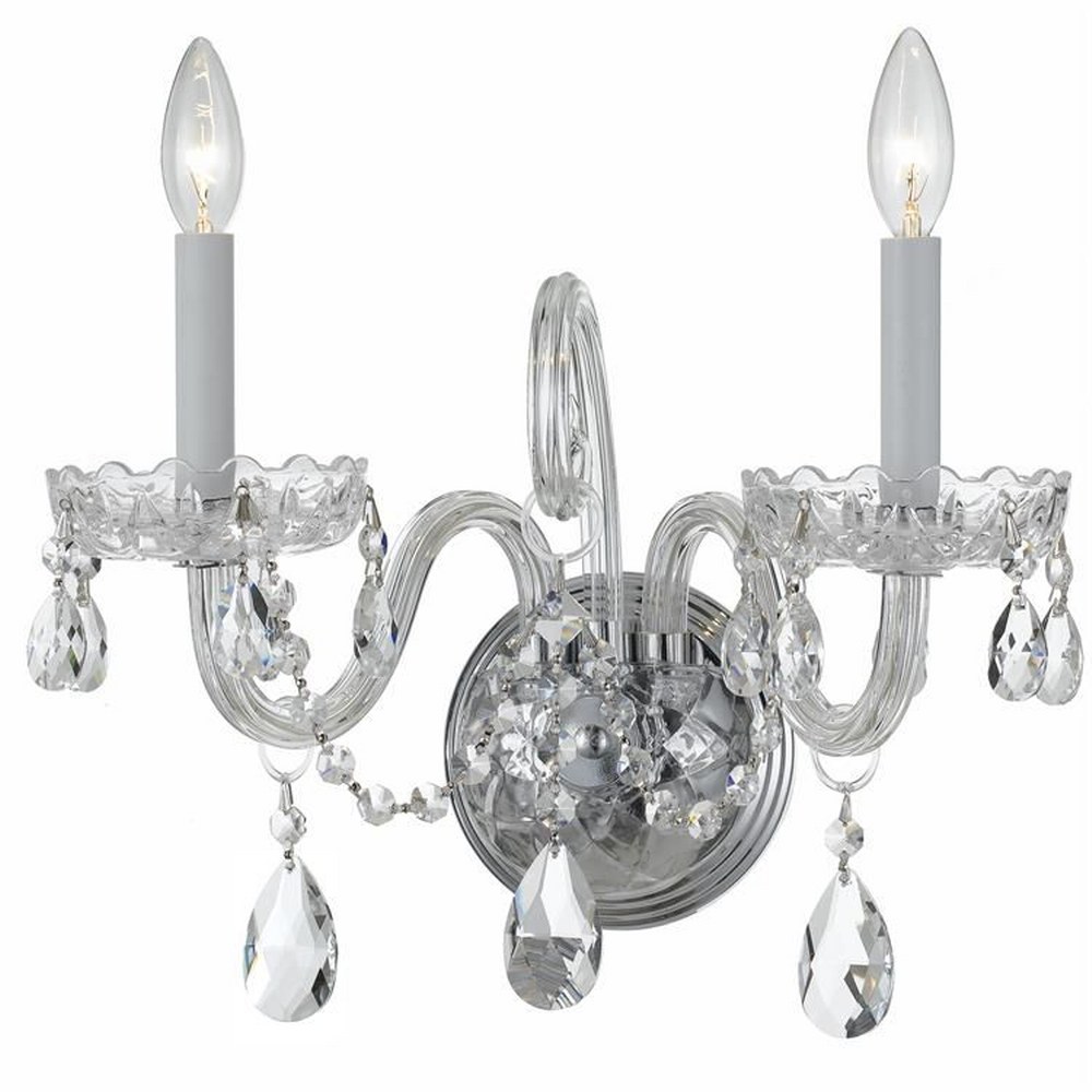 Crystorama Lighting-1032-CH-CL-SAQ-Crystal - Two Light Wall Sconce in Classic Style - 15 Inches Wide by 12.5 Inches High Polished Chrome Swarovski Spectra Polished Chrome Finish