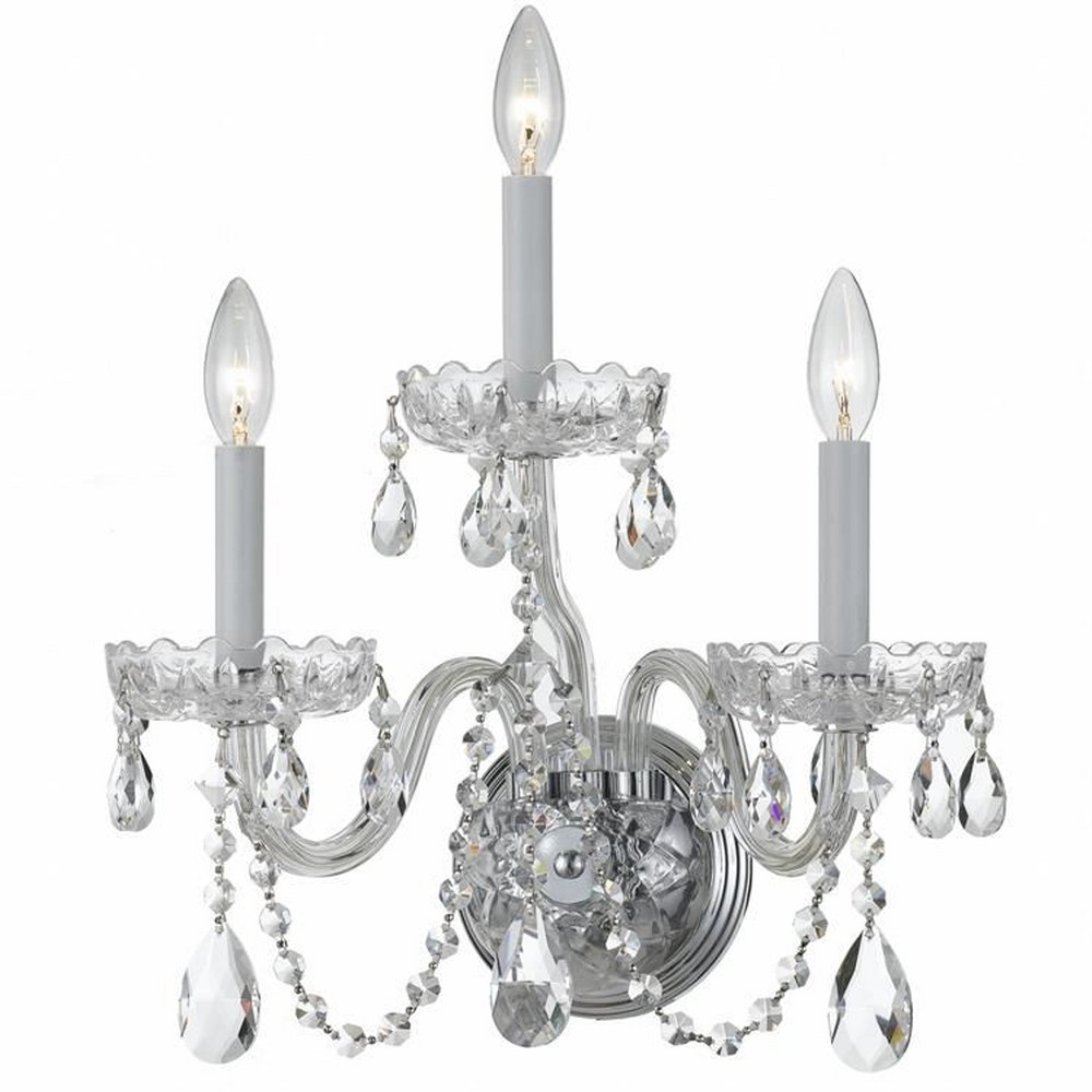 Crystorama Lighting-1033-CH-CL-S-Crystal - Three Light Wall Sconce in Classic Style - 15 Inches Wide by 16 Inches High Polished Chrome Swarovski Strass Polished Chrome Finish