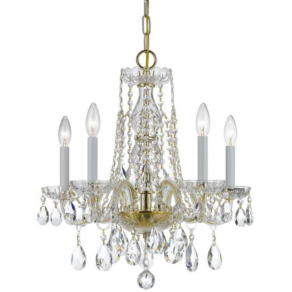 Crystorama Lighting-1061-PB-CL-MWP-Crystal - Five Light Mini Chandelier in Classic Style - 18 Inches Wide by 20 Inches High Clear Majestic Wood Polished  Polished Brass Finish