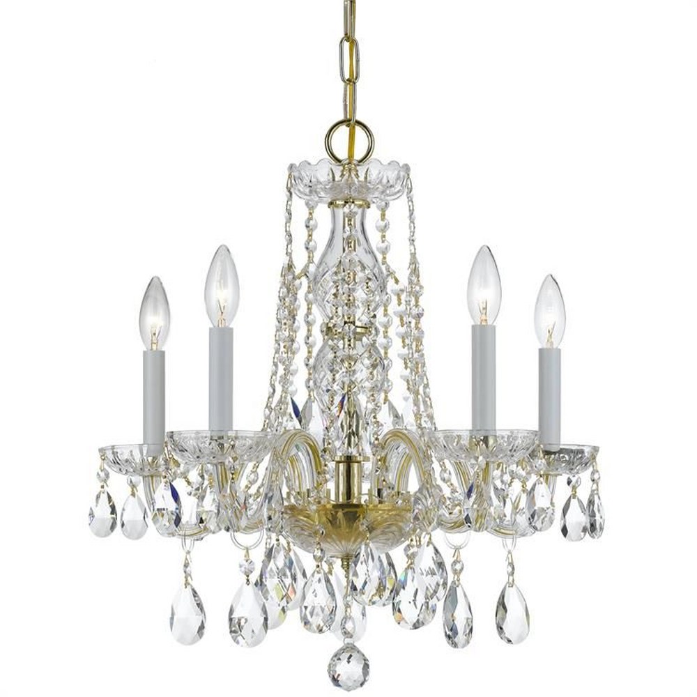 Crystorama Lighting-1061-PB-CL-SAQ-Crystal - Five Light Mini Chandelier in Classic Style - 18 Inches Wide by 20 Inches High Swarovski Spectra Polished Brass Polished Chrome Finish