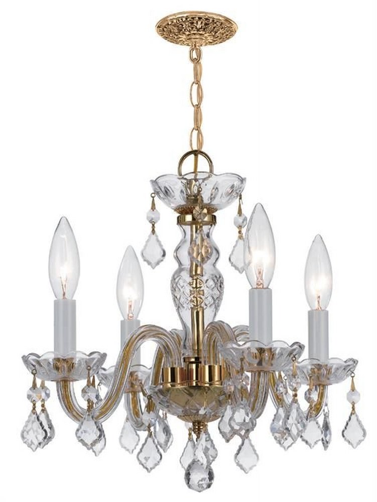 Crystorama Lighting-1064-PB-CL-MWP-Crystal - Four Light Mini Chandelier in Traditional and Contemporary Style - 15 Inches Wide by 12 Inches High Clear Majestic Wood Polished  Polished Brass Finish