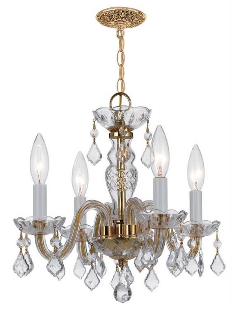 Crystorama Lighting-1064-PB-CL-SAQ-Crystal - Four Light Mini Chandelier in Traditional and Contemporary Style - 15 Inches Wide by 12 Inches High Clear Swarovski Spectra  Polished Brass Finish