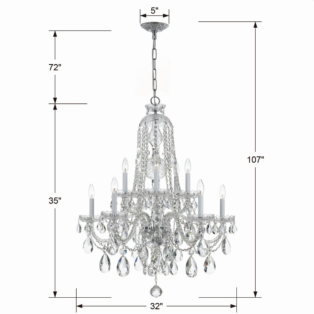 Crystorama Lighting-1110-CH-CL-SAQ-Crystal - Five Light Chandelier in Classic Style - 32 Inches Wide by 36 Inches High Clear Swarovski Spectra  Polished Chrome Finish