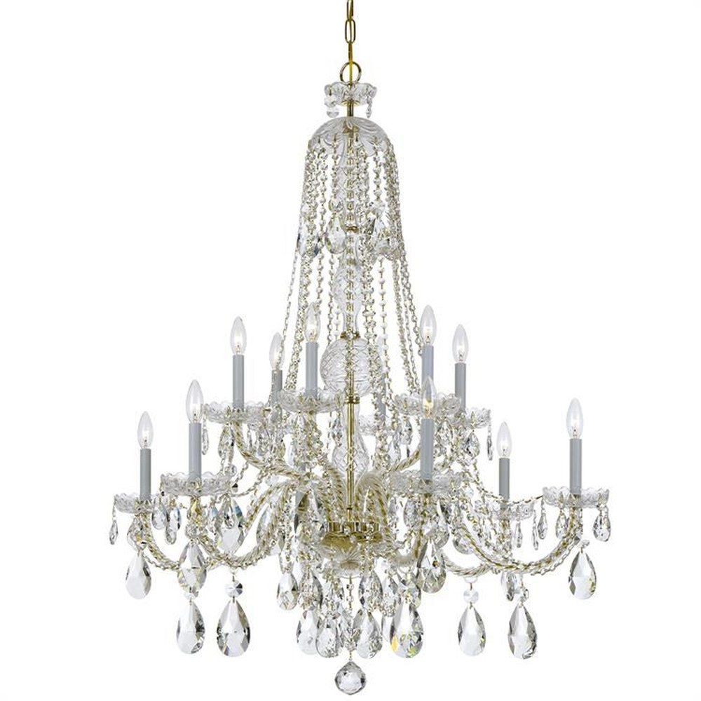 Crystorama Lighting-1112-PB-CL-MWP-Crystal - Six Light Chandelier in Classic Style - 37.5 Inches Wide by 48 Inches High Clear Majestic Wood Polished  Polished Brass Finish
