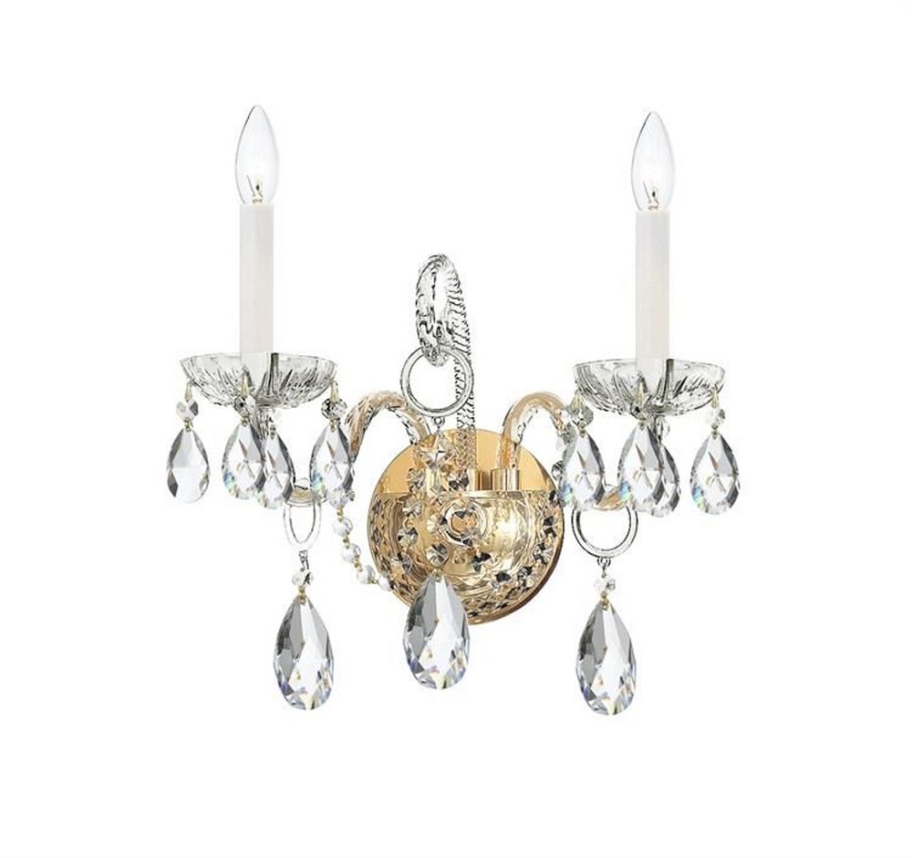 Crystorama Lighting-1122-PB-CL-SAQ-Crystal - Two Light Wall Sconce in Classic Style - 14 Inches Wide by 12 Inches High Polished Brass Swarovski Spectra Polished Chrome Finish