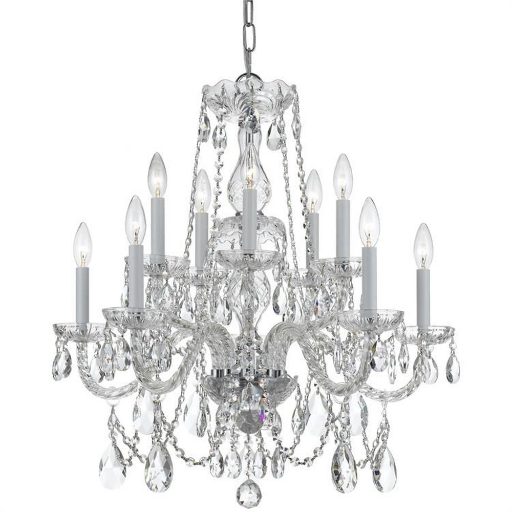 Crystorama Lighting-1130-CH-CL-MWP-Crystal - Ten Light Chandelier in Classic Style - 26 Inches Wide by 26 Inches High Clear Majestic Wood Polished  Polished Chrome Finish