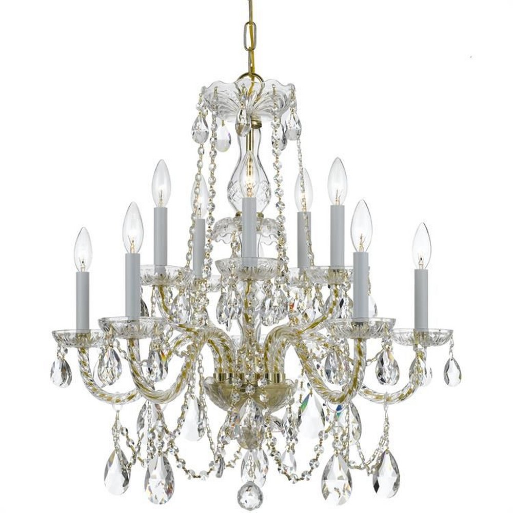 Crystorama Lighting-1130-PB-CL-MWP-Crystal - Ten Light Chandelier in Classic Style - 26 Inches Wide by 26 Inches High Clear Majestic Wood Polished  Polished Brass Finish
