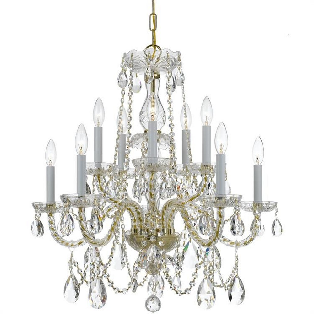 Crystorama Lighting-1130-PB-CL-S-Crystal - Ten Light Chandelier in Classic Style - 26 Inches Wide by 26 Inches High Swarovski Strass Polished Brass Polished Chrome Finish
