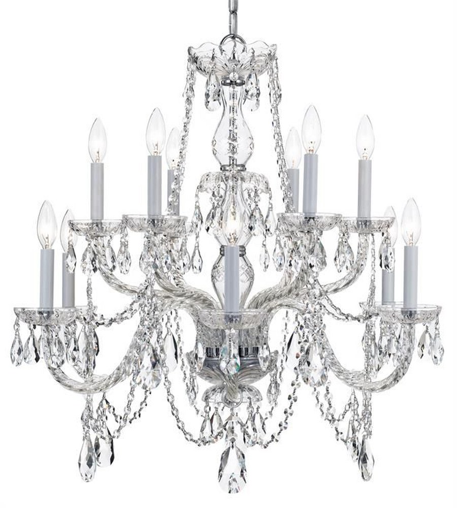 Crystorama Lighting-1135-CH-CL-MWP-Crystal - Twelve Light 2-Tier Chandelier in Classic Style - 31 Inches Wide by 26 Inches High Clear Majestic Wood Polished  Polished Chrome Finish