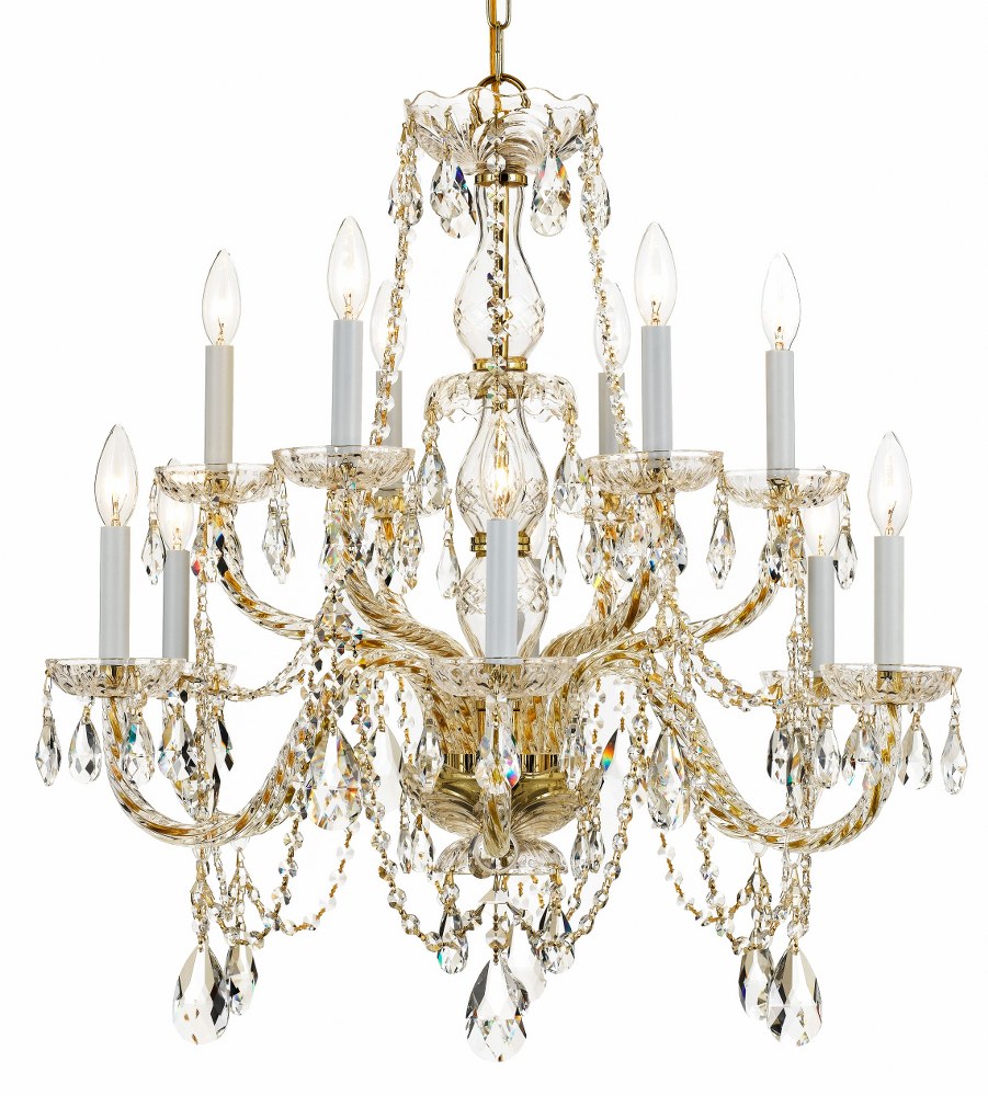 Crystorama Lighting-1135-PB-CL-I-Crystal - Twelve Light 2-Tier Chandelier in Classic Style - 31 Inches Wide by 26 Inches High Italian Polished Brass Polished Chrome Finish