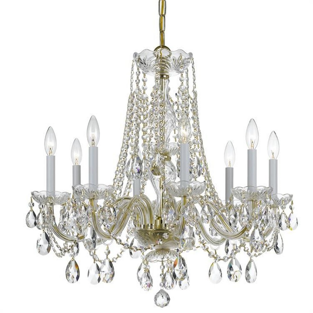Crystorama Lighting-1138-PB-CL-MWP-Crystal - Eight Light Chandelier in Classic Style - 26 Inches Wide by 26 Inches High Hand Cut Polished Brass Polished Chrome Finish