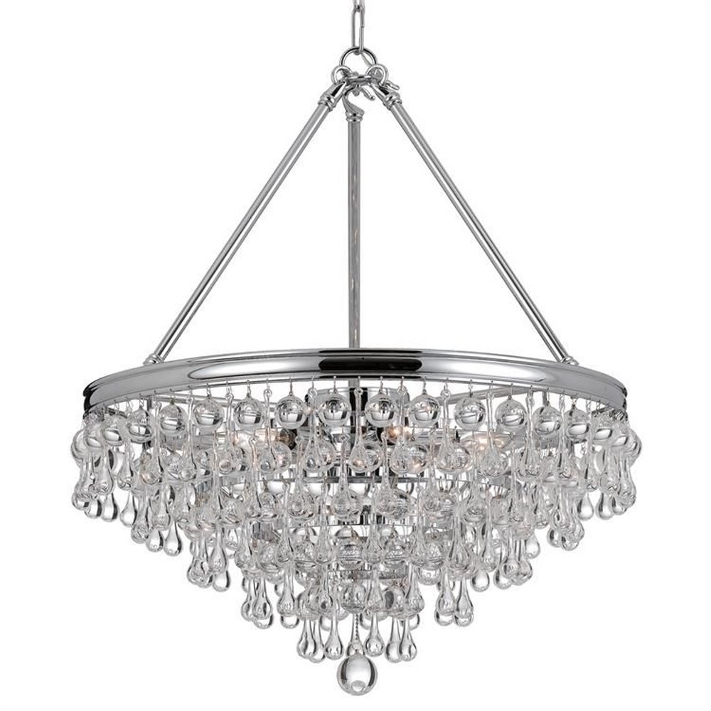 Crystorama Lighting-136-CH-Calypso - Six Light Chandelier in Classic Style - 20 Inches Wide by 24 Inches High Polished Chrome  Polished Chrome Finish with Clear Drops Crystal