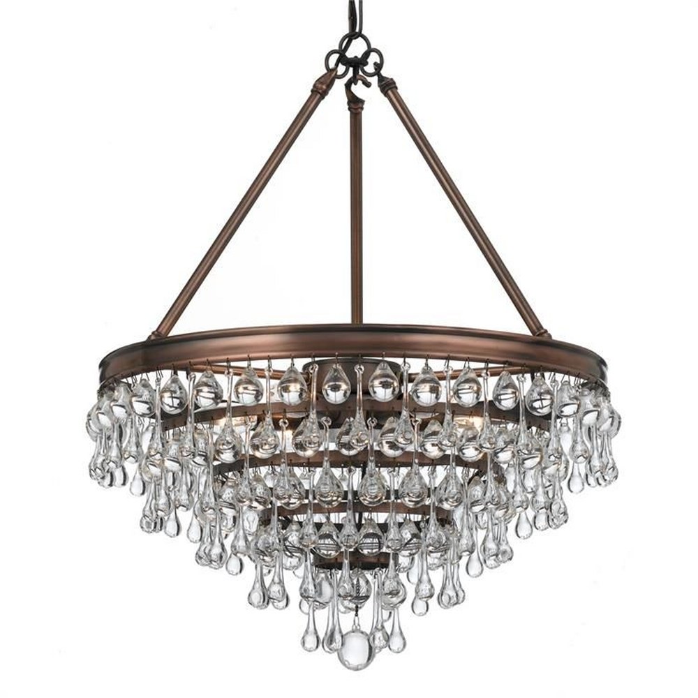 Crystorama Lighting-136-VZ-Calypso - Six Light Chandelier in Classic Style - 20 Inches Wide by 24 Inches High   Vibrant Bronze Finish with Clear Drops Crystal