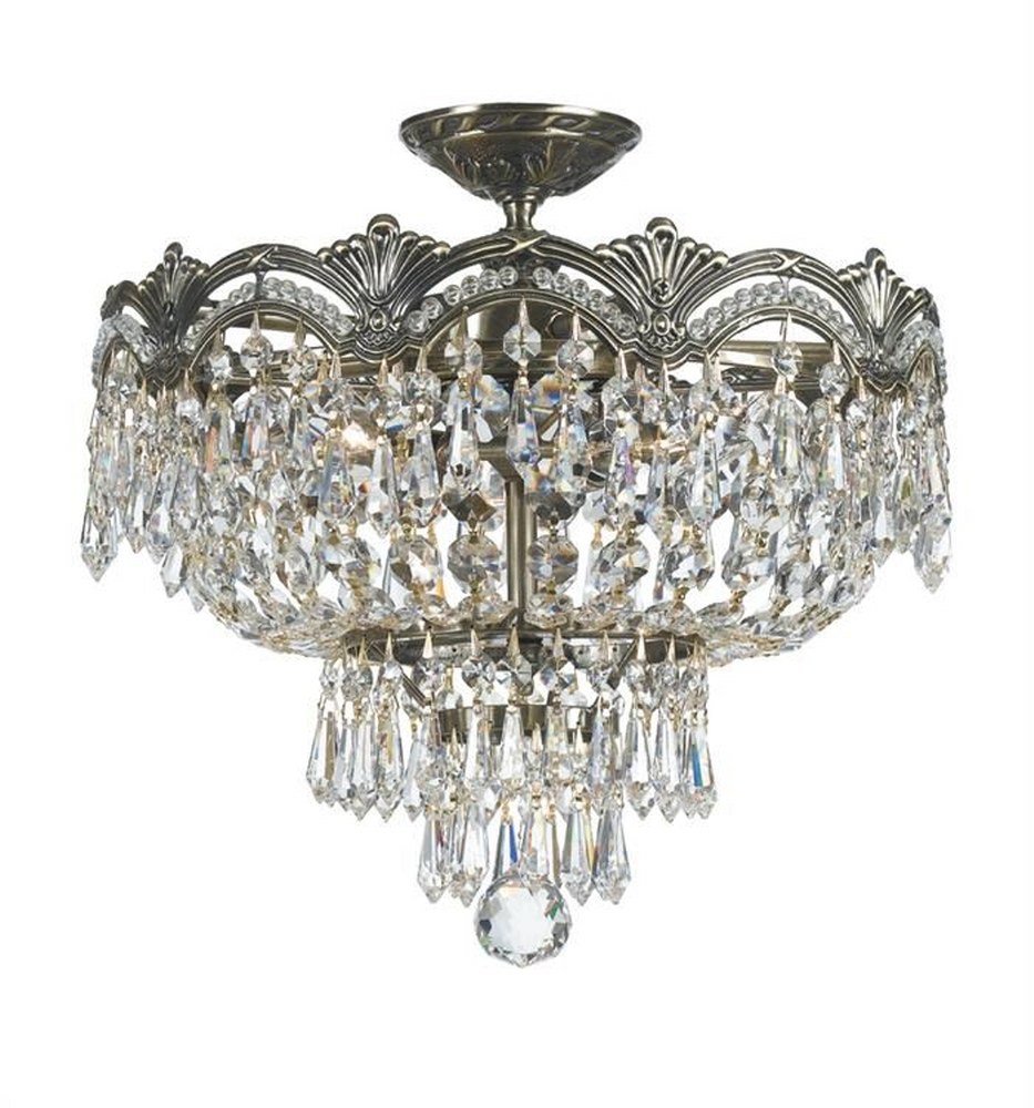 Crystorama Lighting-1483-HB-CL-S-Majestic - Three Light Semi-Flush Mount in Traditional and Contemporary Style - 14 Inches Wide by 15 Inches High Clear Swarovski Strass  Historic Brass Finish