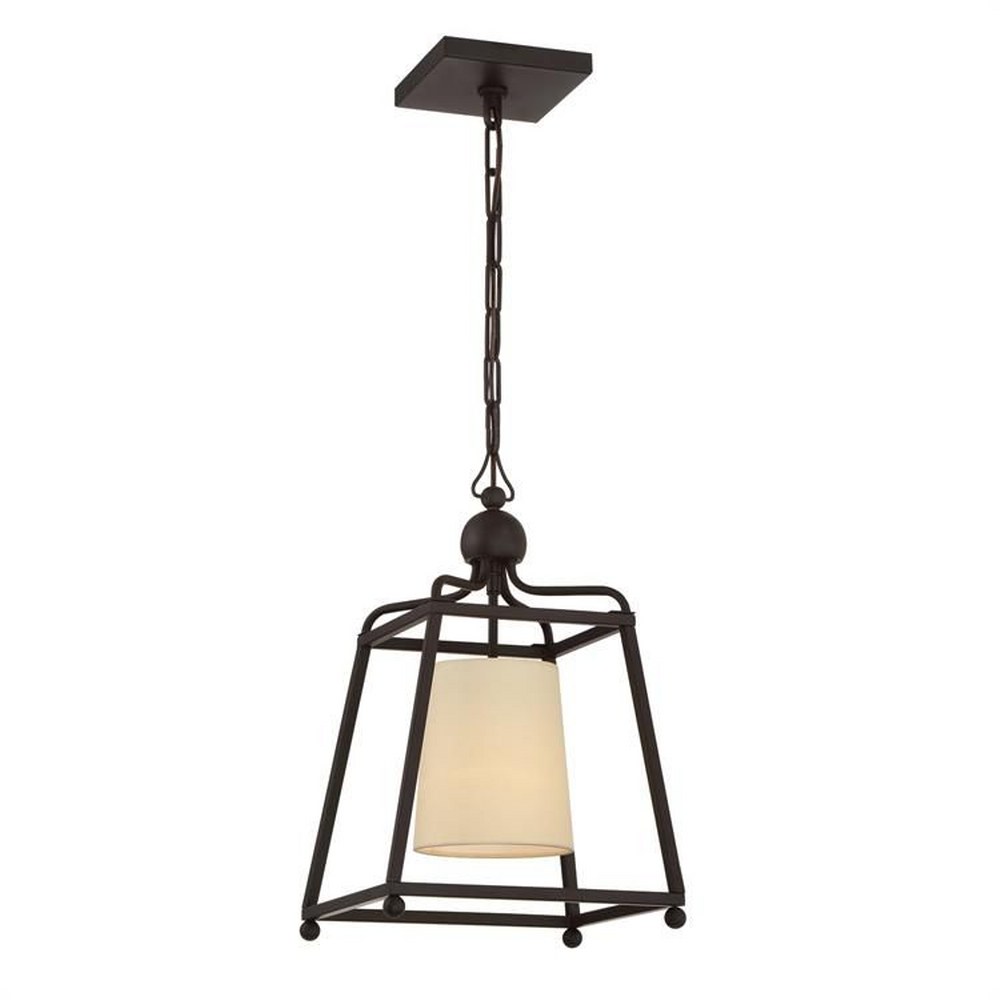 Crystorama Lighting-2240-DB-Sylvan - One Light Pendant in Minimalist Style - 11.5 Inches Wide by 18.25 Inches High Dark Bronze  Polished Nickel Finish with White Linen Shade