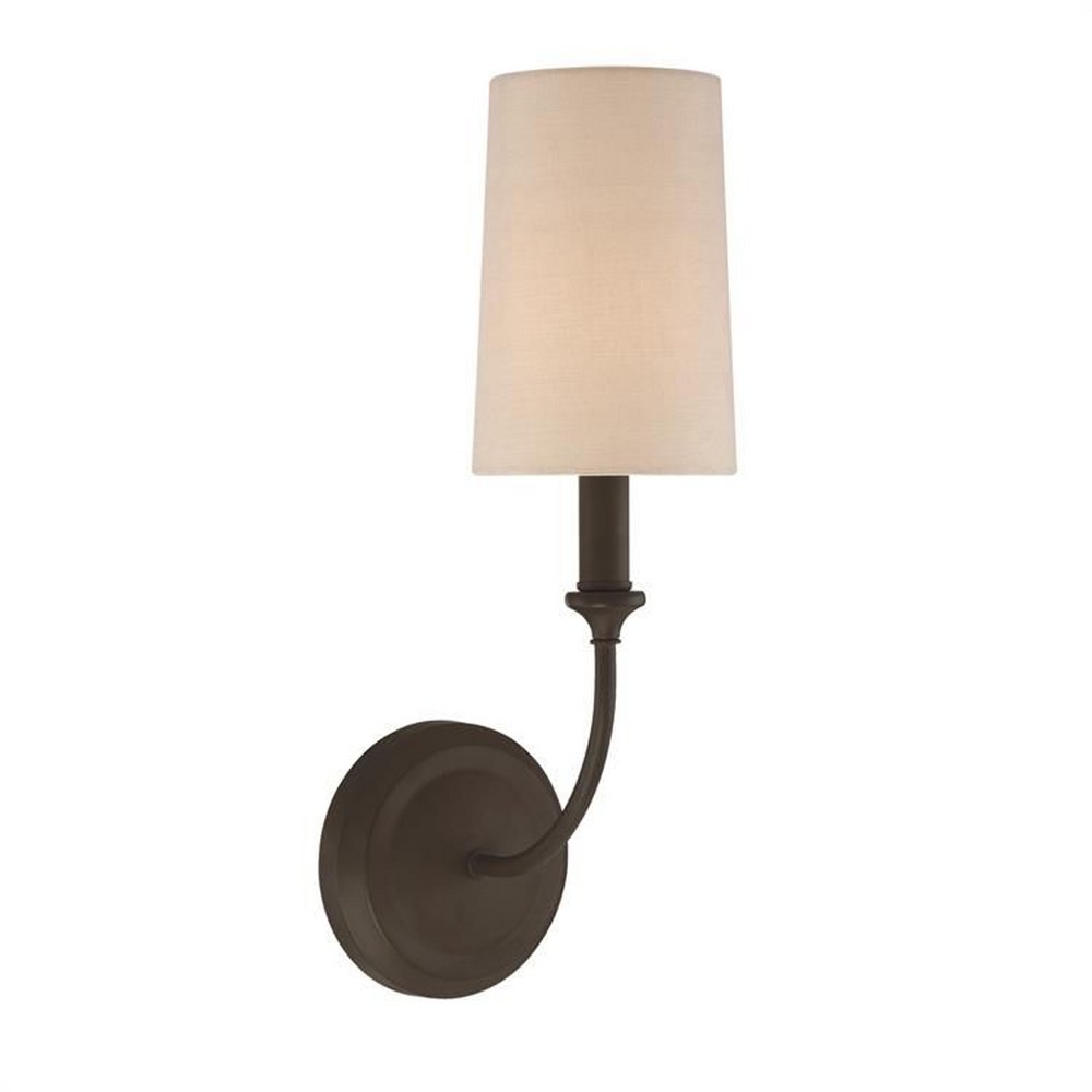 Crystorama Lighting-2241-DB-Sylvan - One Light Wall Sconce in Minimalist Style - 4.87 Inches Wide by 15.75 Inches High   Dark Bronze Finish with Flax Linen Shade