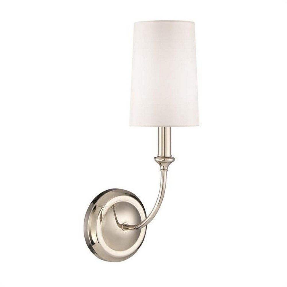 Crystorama Lighting-2241-PN-Sylvan - One Light Wall Sconce in Minimalist Style - 4.87 Inches Wide by 15.75 Inches High   Polished Nickel Finish with White Silk Shade