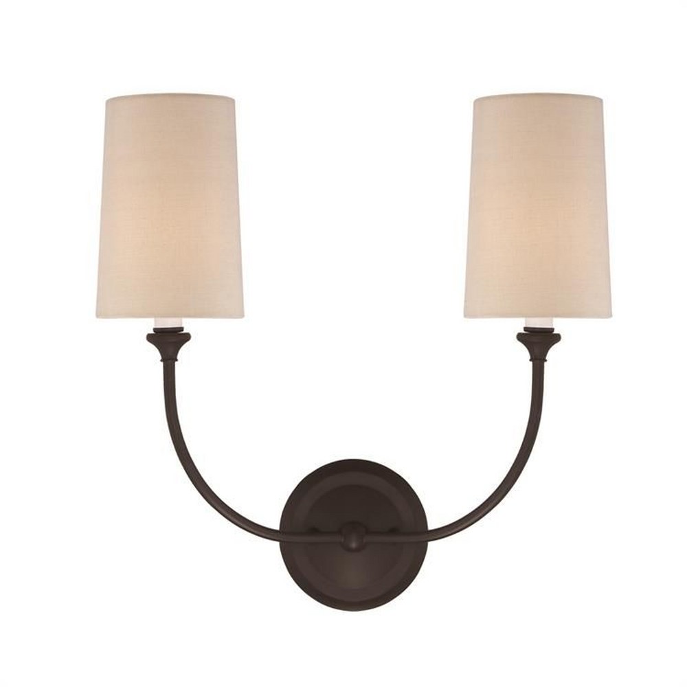 Crystorama Lighting-2242-DB-Sylvan - 2 Light Wall Sconce Dark Bronze  Polished Nickel Finish with White Linen Shade