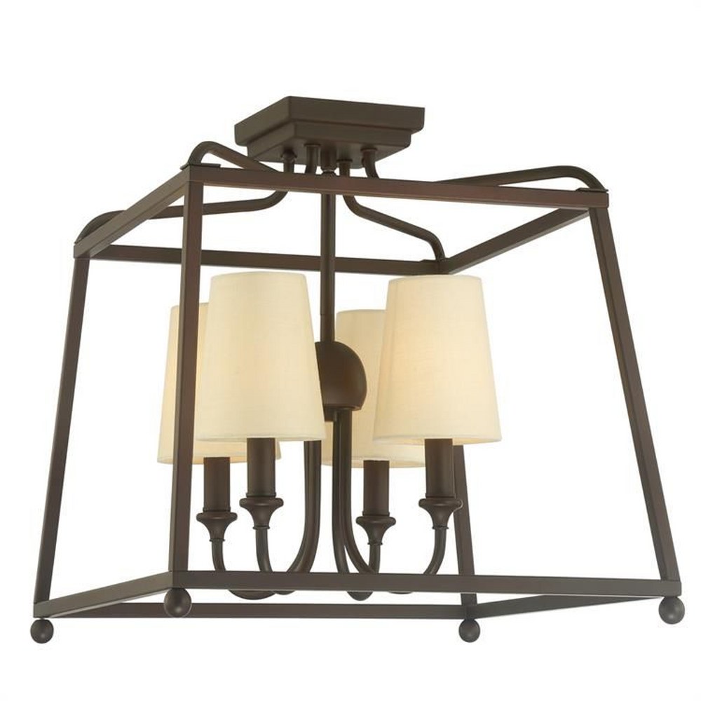 Crystorama Lighting-2243-DB-Sylvan - Four Light Flush Mount with Linen Fabric Shades in Classic Style - 16 Inches Wide by 15.5 Inches High Dark Bronze  Polished Nickel Finish with Flax Linen Shade