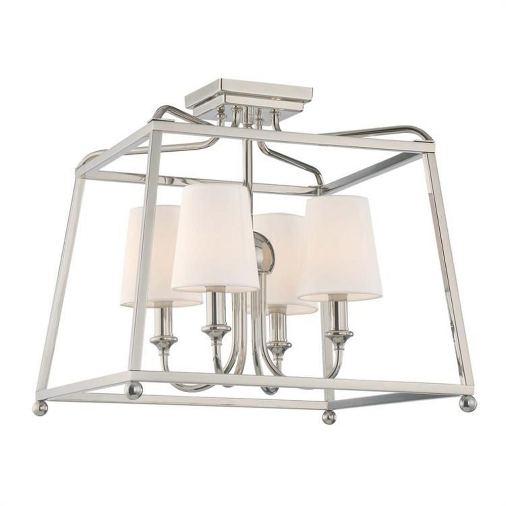 Crystorama Lighting-2243-PN-Sylvan - Four Light Flush Mount with Linen Fabric Shades in Classic Style - 16 Inches Wide by 15.5 Inches High Polished Nickel  Polished Nickel Finish with Flax Linen Shade