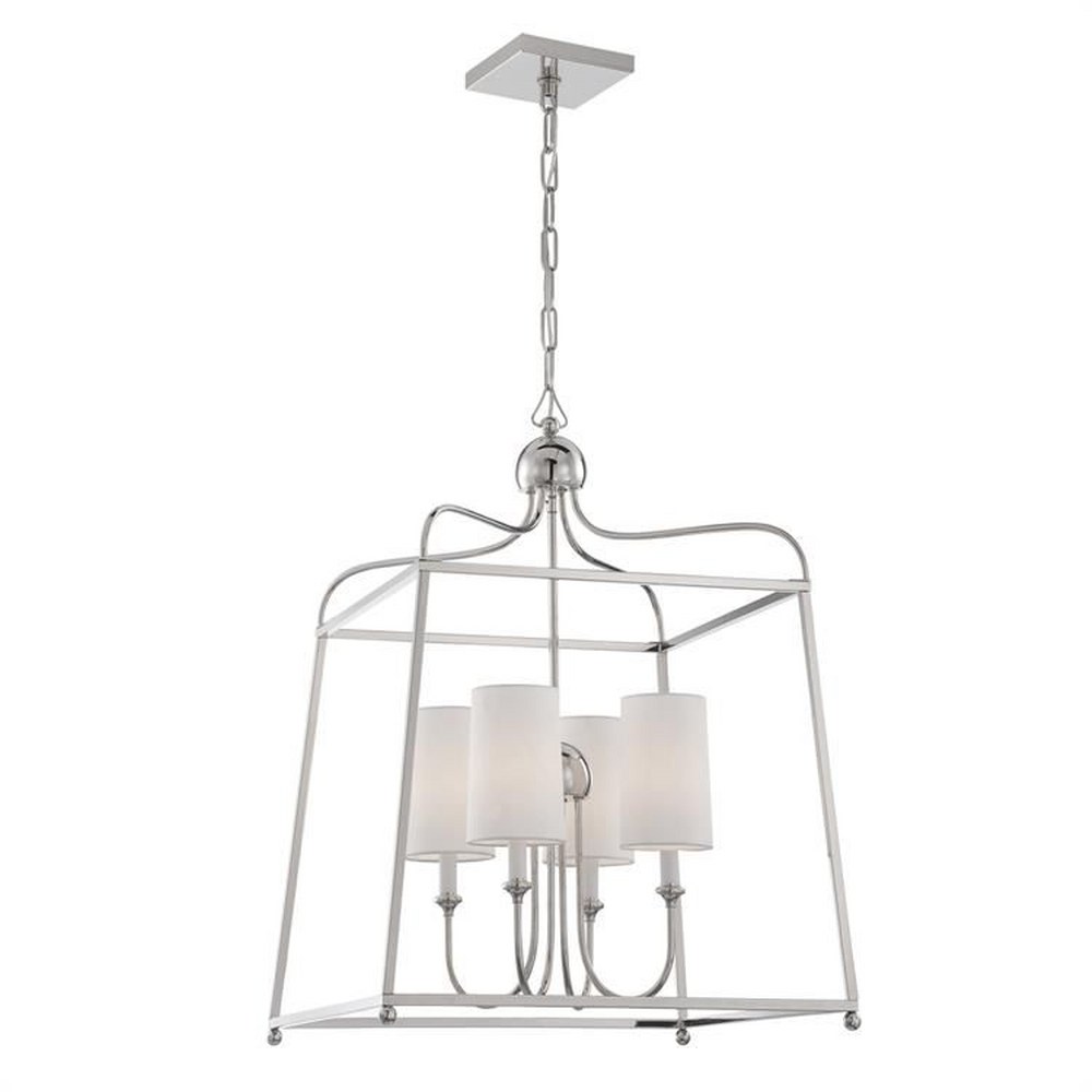 Crystorama Lighting-2244-PN-Sylvan - Four Light Chandelier With Linen Fabric Shades In Traditional Style - 21.5 Inches Wide By 29.75 Inches High   Sylvan - Four Light Chandelier With Linen Fabric Shad