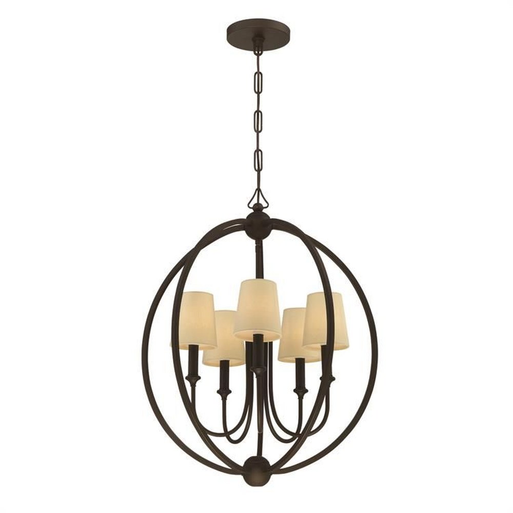 Crystorama Lighting-2247-DB-Sylvan - Five Light Chandelier with Silk or Linen Fabric Shades in Traditional Style - 22.5 Inches Wide by 26.5 Inches High   Dark Bronze Finish with Flax Linen Shade with 