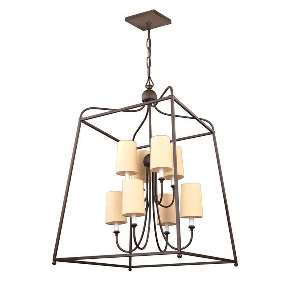 Crystorama Lighting-2248-DB-Sylvan - Eight Light 2-Tier Chandelier with Linen Fabric Shades in Traditional Style - 27.5 Inches Wide by 40.75 Inches High Dark Bronze  Polished Nickel Finish with White 