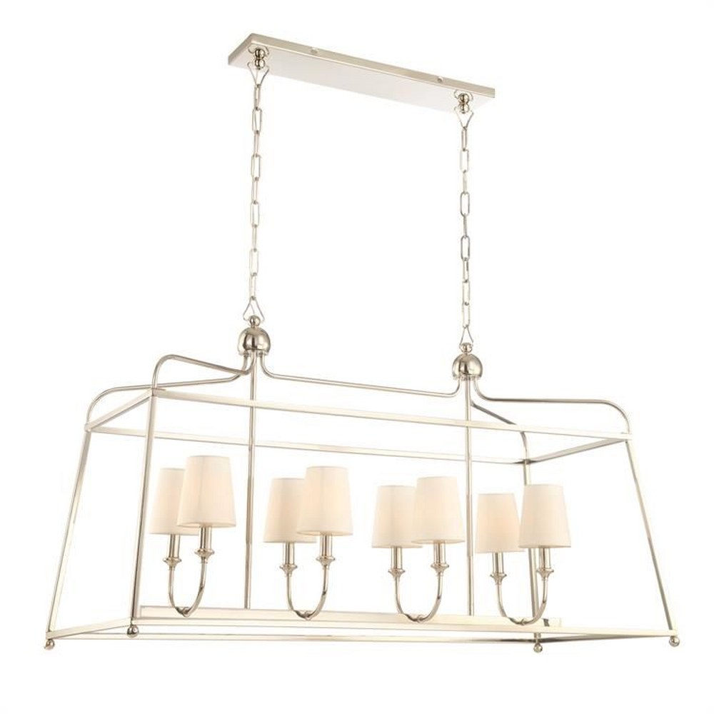 Crystorama Lighting-2249-PN-Sylvan - Eight Light Chandelier with Linen Fabric Shades in Classic Style - 42 Inches Wide by 25 Inches High Polished Nickel  Polished Nickel Finish with Flax Linen Shade