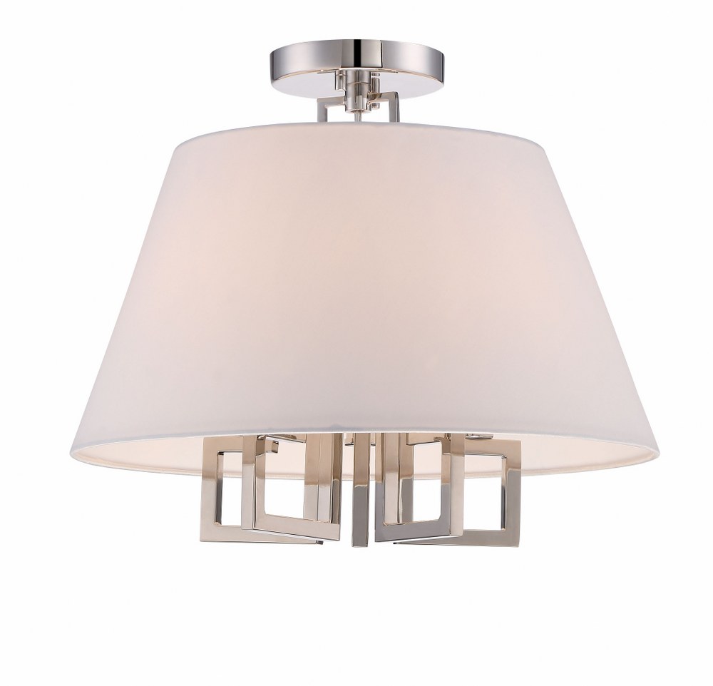 Crystorama Lighting-2255-PN_CEILING-Westwood - Five Light Flush Mount   Polished Nickel Finish with White Silk Shade