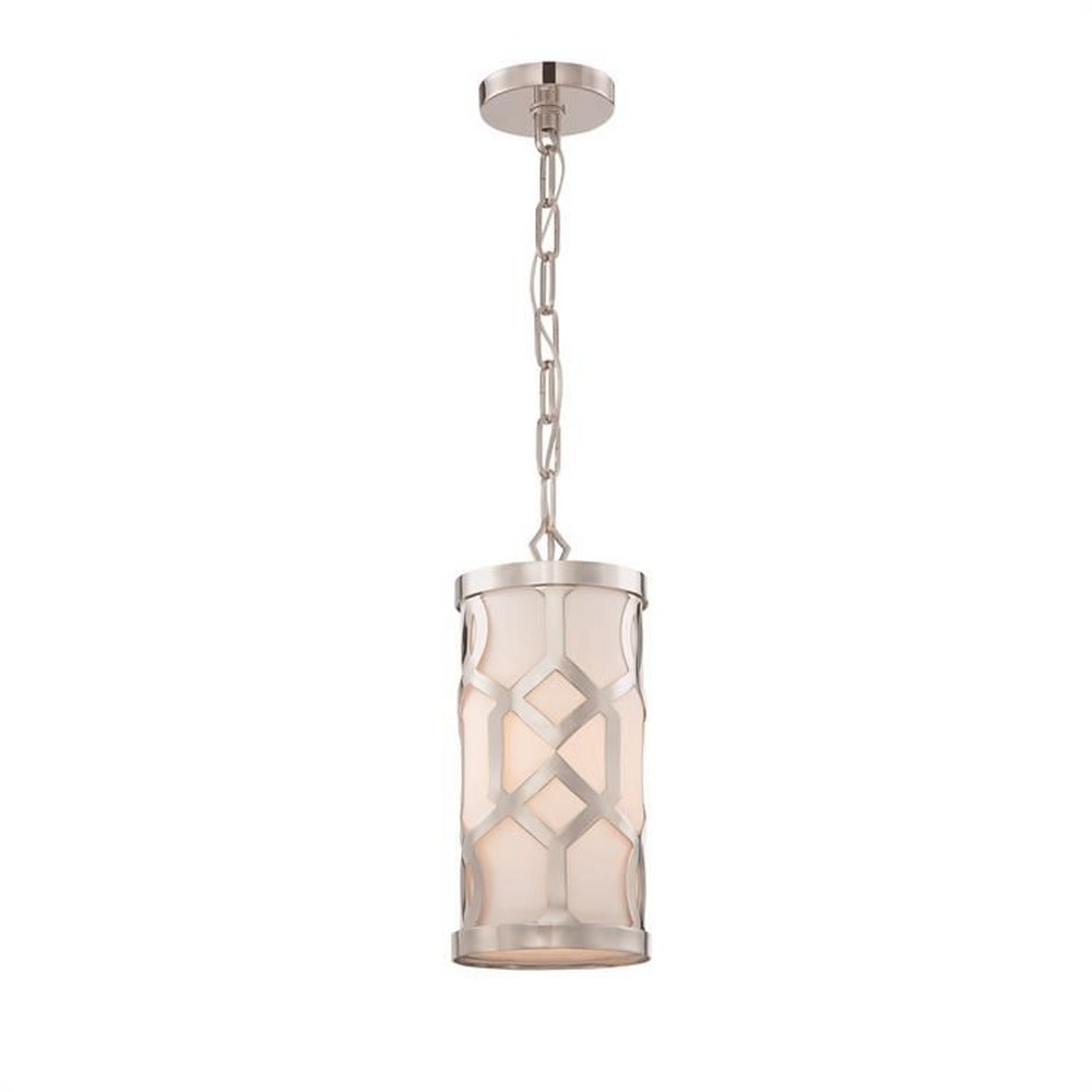 Crystorama Lighting-2260-PN-Jennings - One Light Pendant in Timeless Style - 6.12 Inches Wide by 14.25 Inches High Polished Nickel  Polished Nickel Finish with White Linen Shade