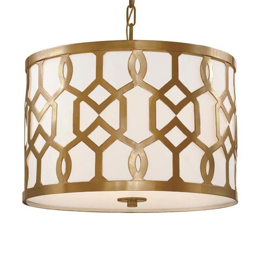 Crystorama Lighting-2265-AG-Jennings - Three Light Pendant in Traditional and Contemporary Style - 18.25 Inches Wide by 15 Inches High Aged Brass  Polished Nickel Finish with White Linen Shade