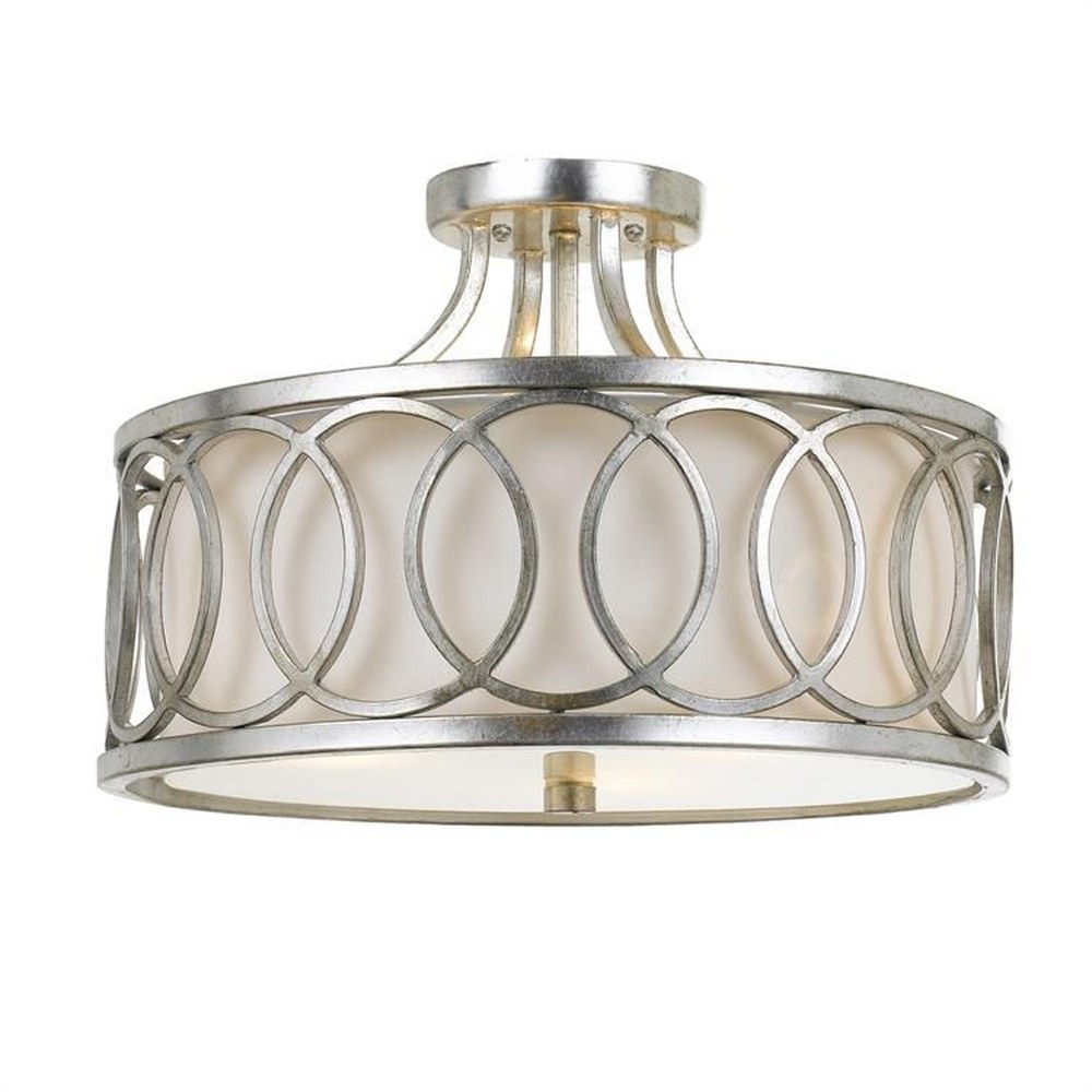 Crystorama Lighting-285-SA-Graham - 3 Light Flush Mount Antique Silver  Antique Silver Finish with White Linen Shade