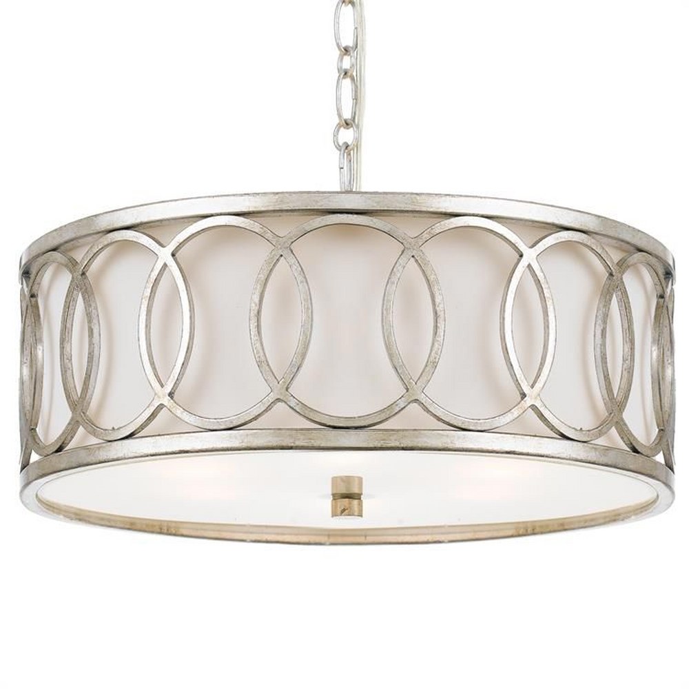 Crystorama Lighting-287-SA-Graham - Six Light Pendant in Classic Style - 18 Inches Wide by 8 Inches High   Antique Silver Finish with White Fabric Shade with Clear Hand Cut Crystal