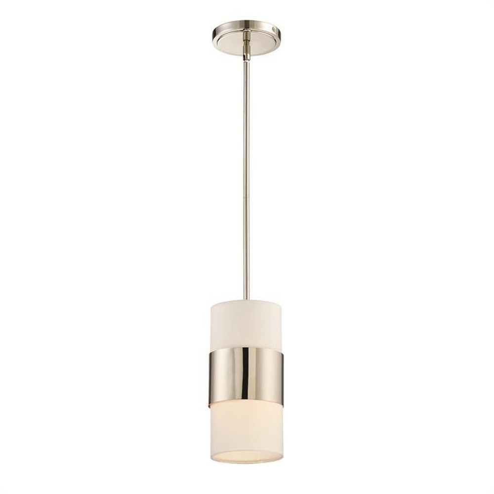 Crystorama Lighting-290-PN-Grayson - One Light Pendant in Minimalist Style - 6 Inches Wide by 19 Inches High Polished Nickel  Polished Nickel Finish with White Silk Shade with Clear Hand Cut Crystal