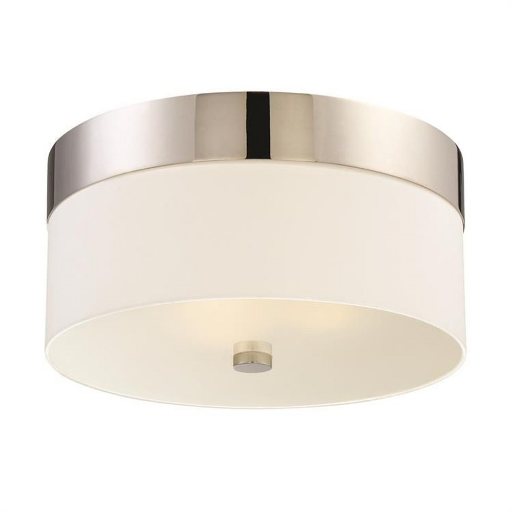 Crystorama Lighting-293-PN-Grayson - Three Light Flush Mount in Minimalist Style - 16 Inches Wide by 8 Inches High   Polished Nickel Finish with White Silk Shade with Clear Hand Cut Crystal