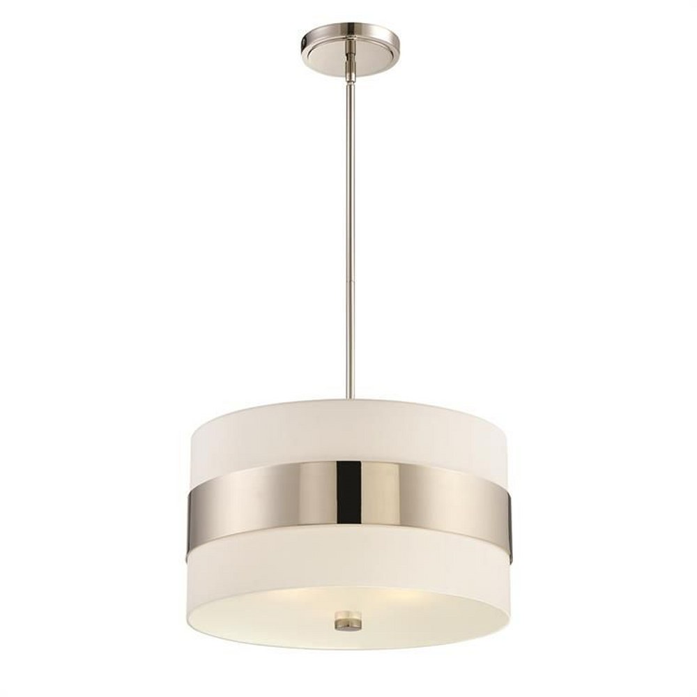 Crystorama Lighting-295-PN-Grayson - Three Light Pendant in Classic Style - 18 Inches Wide by 10 Inches High   Polished Nickel Finish with White Silk Shade with Clear Italian Crystal