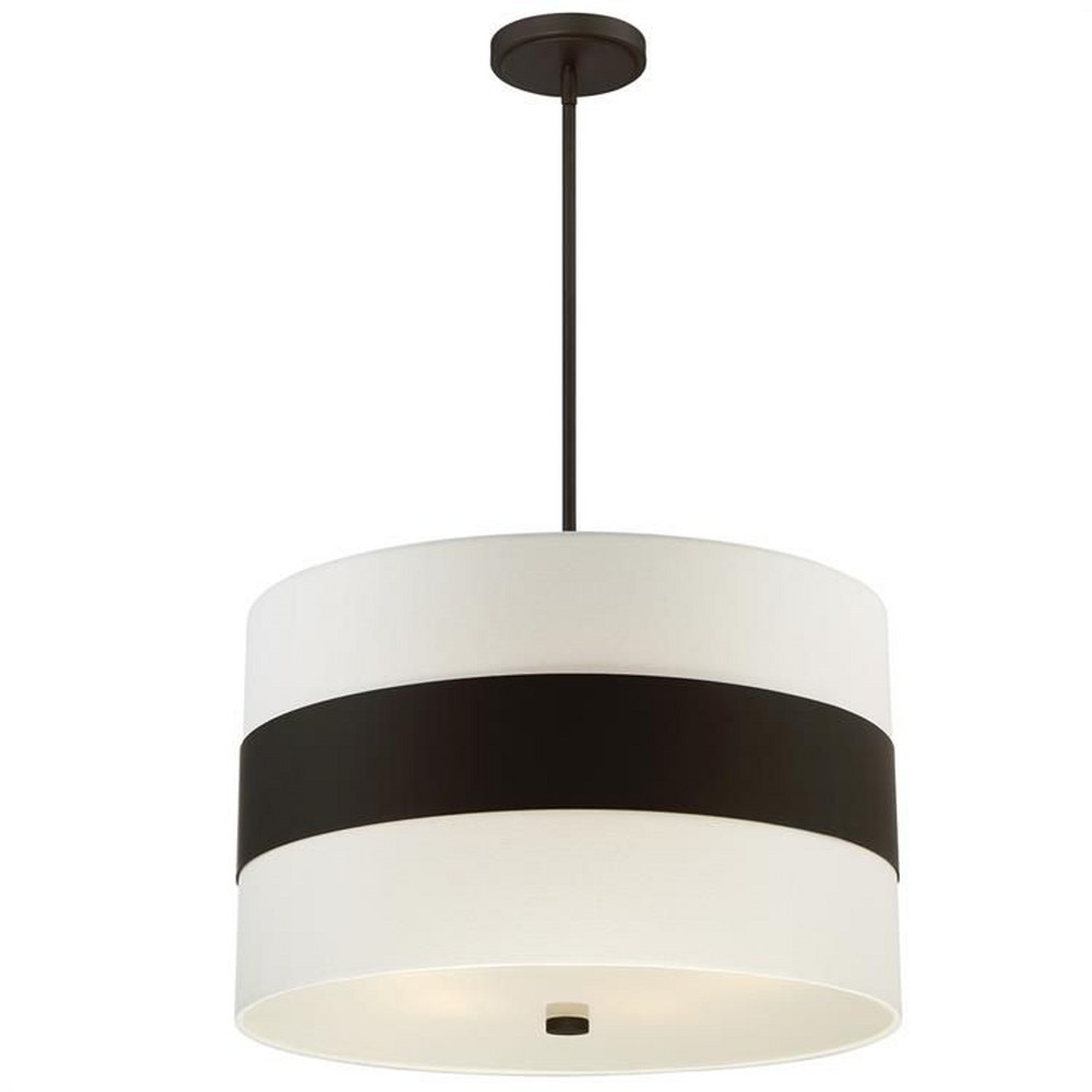 Crystorama Lighting-297-DB-Grayson - Five Light Pendant in Classic Style - 23 Inches Wide by 14 Inches High   Dark Bronze Finish with Cream Linen Shade