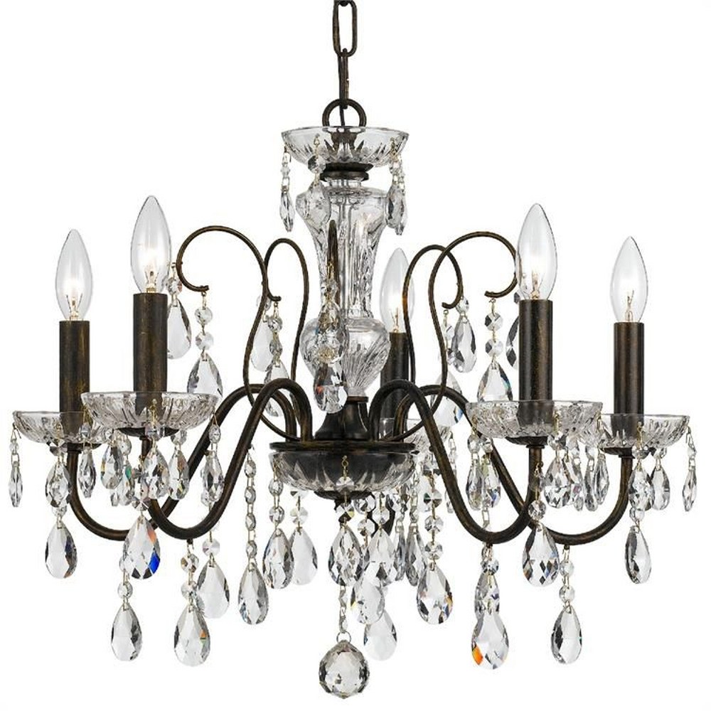 Crystorama Lighting-3025-EB-CL-MWP-Butler - 5 Light Chandelier in Traditional and Contemporary Style - 23 Inches Wide by 18.5 Inches High Hand Cut English Bronze English Bronze Finish