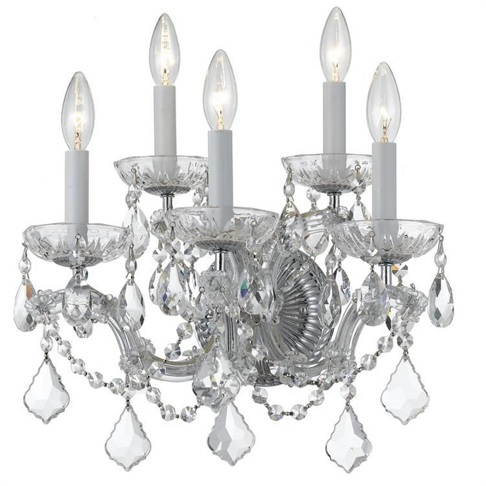 Crystorama Lighting-4404-CH-CL-MWP-Maria Theresa - Five Light Wall Sconce in Classic Style - 13.5 Inches Wide by 16 Inches High Polished Chrome Hand Cut Polished Chrome Finish