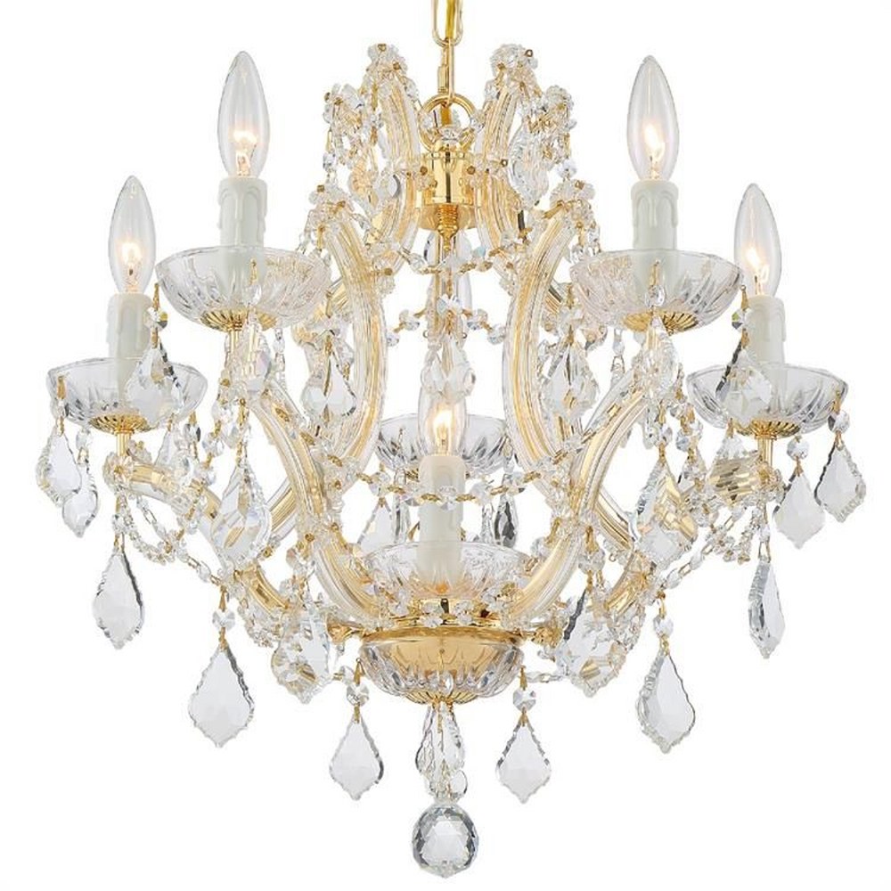 Crystorama Lighting-4405-GD-CL-MWP-Maria Theresa - Six Light Mini Chandelier in Classic Style - 20 Inches Wide by 17 Inches High Hand Cut Gold Polished Chrome Finish