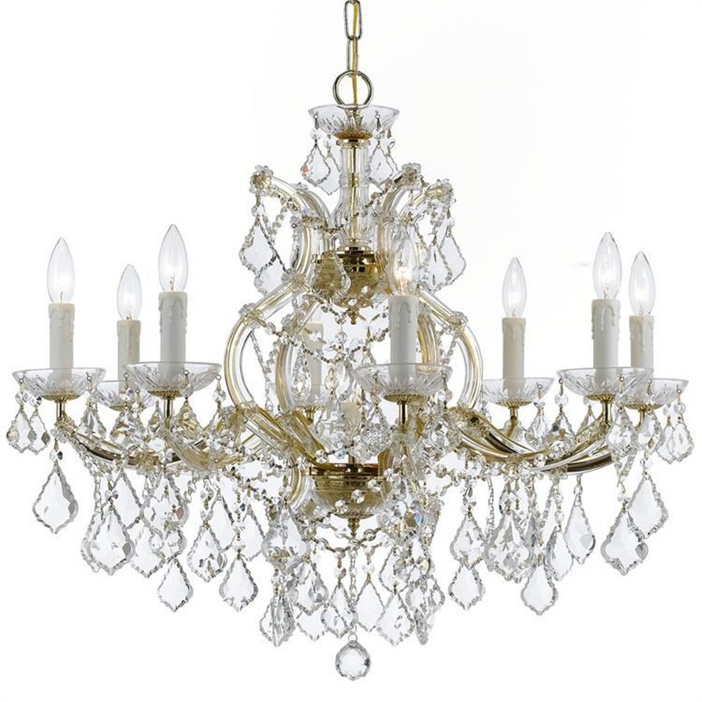 Crystorama Lighting-4408-GD-CL-MWP-Maria Theresa - Nine Light Chandelier in Classic Style - 26 Inches Wide by 23 Inches High Hand Cut Gold Polished Chrome Finish
