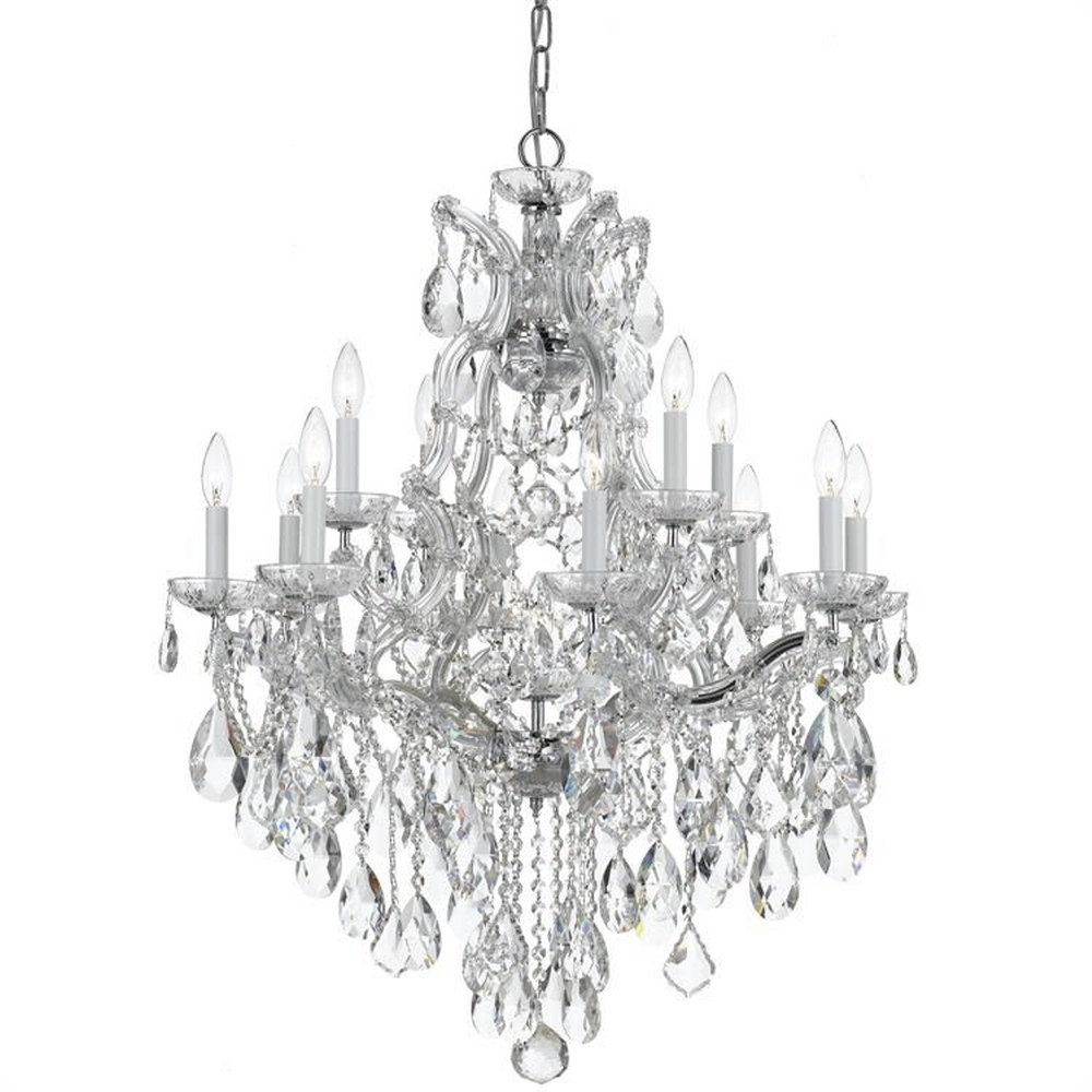 Crystorama Lighting-4413-CH-CL-MWP-Maria Theresa - Twelve Light Chandelier in Traditional and Contemporary Style - 28 Inches Wide by 32 Inches High Hand Cut Polished Chrome Polished Chrome Finish