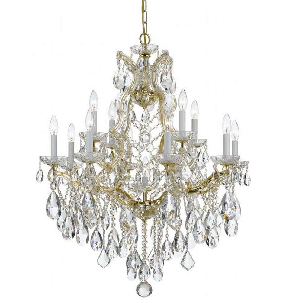 Crystorama Lighting-4413-GD-CL-MWP-Maria Theresa - Twelve Light Chandelier in Traditional and Contemporary Style - 28 Inches Wide by 32 Inches High Hand Cut Gold Polished Chrome Finish