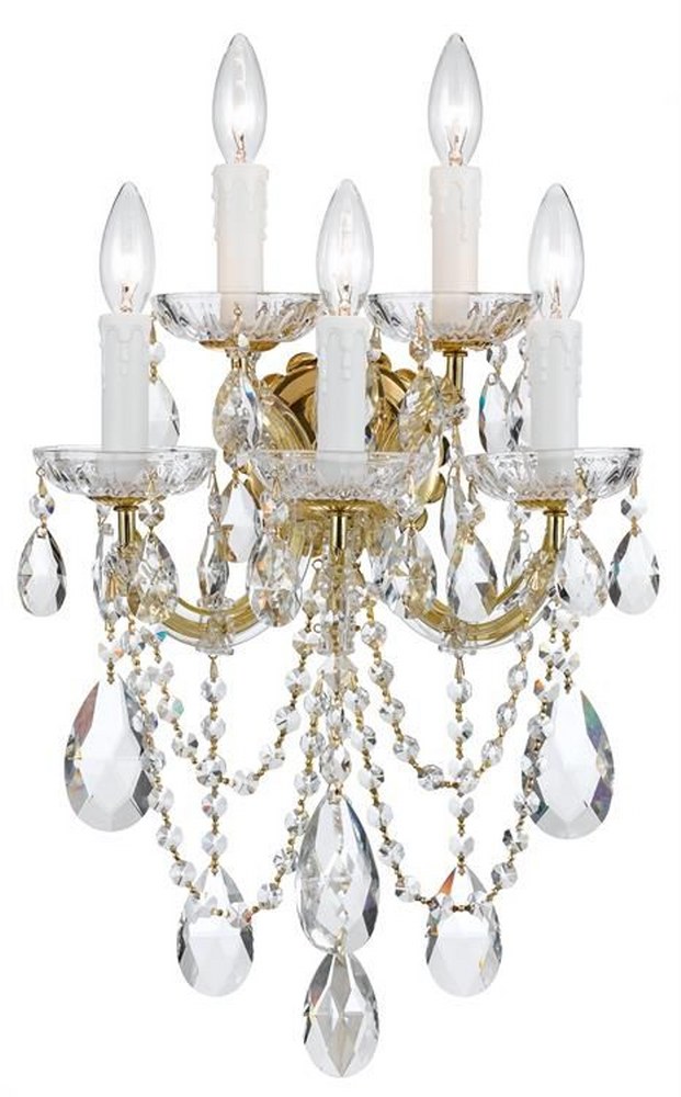 Crystorama Lighting-4425-GD-CL-MWP-Maria Theresa - Five Light Wall Sconce in Classic Style - 13.5 Inches Wide by 22.5 Inches High Gold Hand Cut Polished Chrome Finish