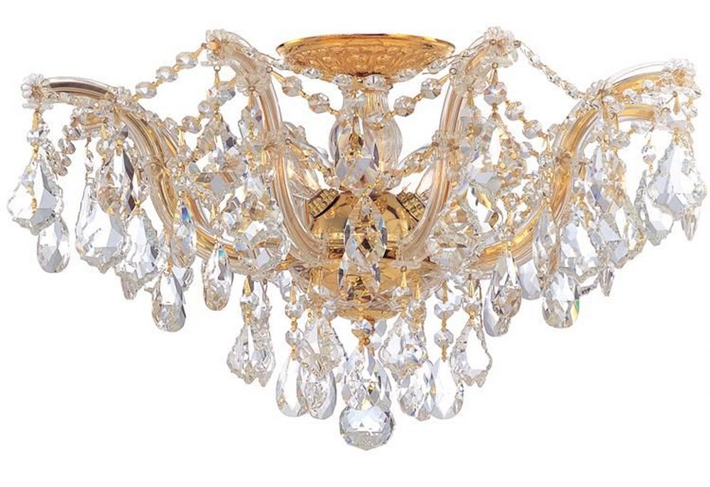Crystorama Lighting-4437-GD-CL-MWP-Maria Theresa Collection Crystal 5 Light Ceiling Mount in Classic Style - 19 Inches Wide by 11.5 Inches High Hand Cut Gold Polished Chrome Finish