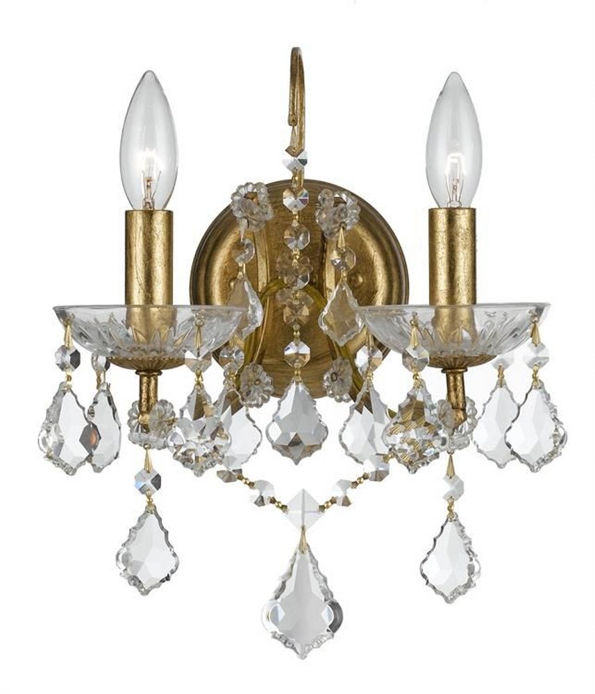 Crystorama Lighting-4452-GA-CL-SAQ-Filmore - Two Light Wall Sconce in Classic Style - 10.5 Inches Wide by 12.5 Inches High Clear Swarovski Spectra  Antique Gold Finish