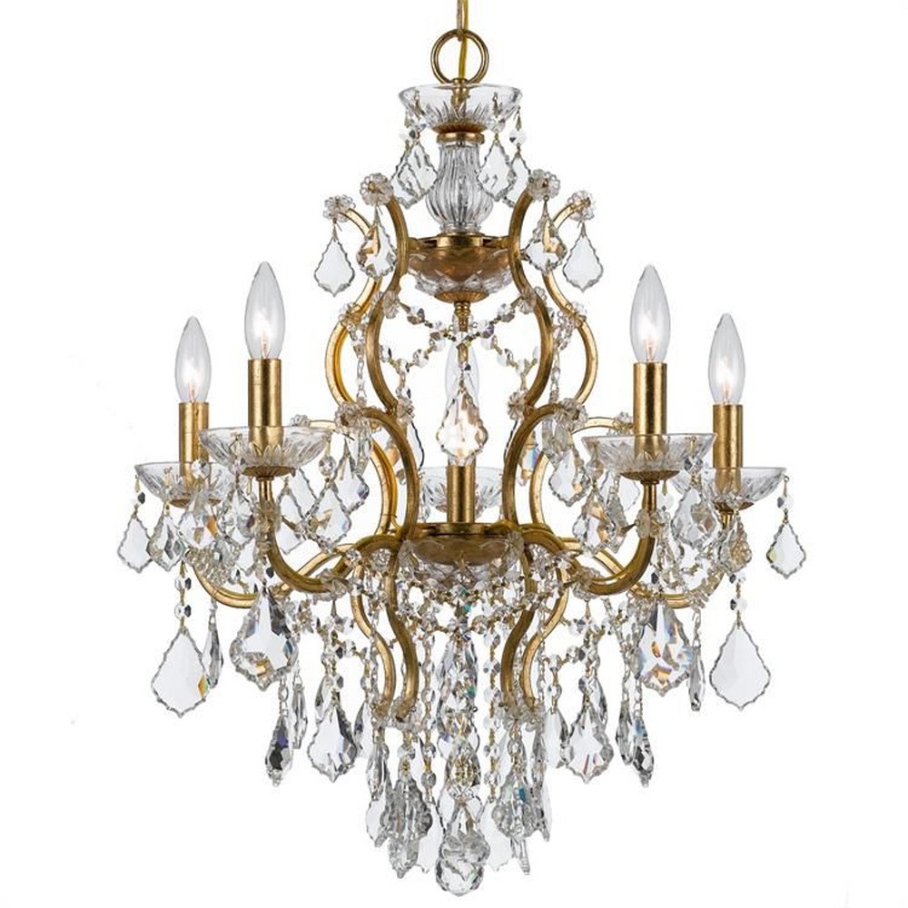 Crystorama Lighting-4455-GA-CL-MWP-Filmore - Six Light Chandelier Clear Majestic Wood Polished  Antique Gold Finish