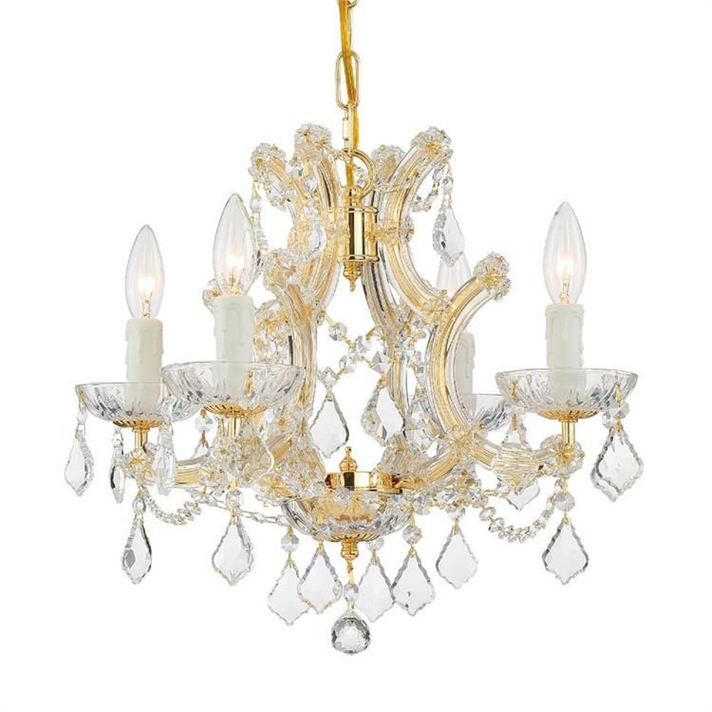 Crystorama Lighting-4474-GD-CL-MWP-Maria Theresa - Four Light Mini Chandelier in Classic Style - 16.5 Inches Wide by 15 Inches High Hand Cut Gold Polished Chrome Finish