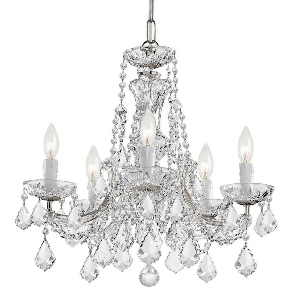 Crystorama Lighting-4476-CH-CL-MWP-Maria Theresa - Five Light Mini Chandelier in Minimalist Style - 20 Inches Wide by 19 Inches High Hand Cut Polished Chrome Polished Chrome Finish