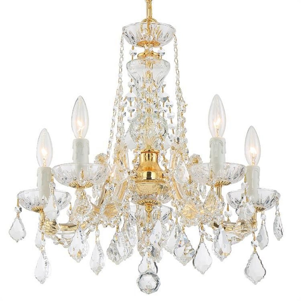 Crystorama Lighting-4476-GD-CL-MWP-Maria Theresa - Five Light Mini Chandelier in Minimalist Style - 20 Inches Wide by 19 Inches High Hand Cut Gold Polished Chrome Finish